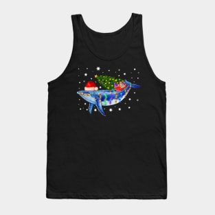 Blue Whale Christmas Color Lights Xmas Santa Hat Whale Gifts Tank Top